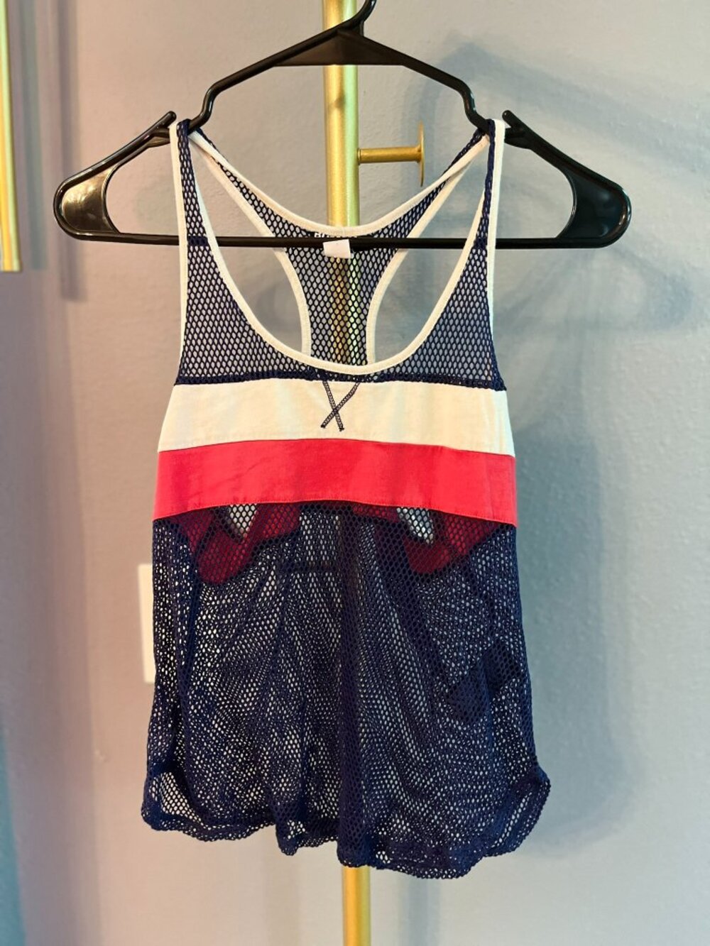 💖4/$20💖BDG Urban Outfitters Navy Blue Mesh Racerback Tank Top Colorblock